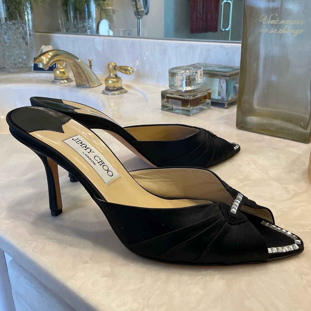 Jimmy Choo Evening Shoes, black w/ crystals. Excellent condition! Size 8.5/39.5 - Picture 9 of 15